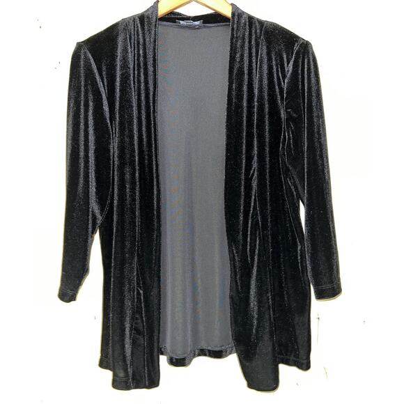 NEW Velvet Cardigan Jacket Blazer Large Petite Open Front Black LP PL 14P 16P - Picture 1 of 7